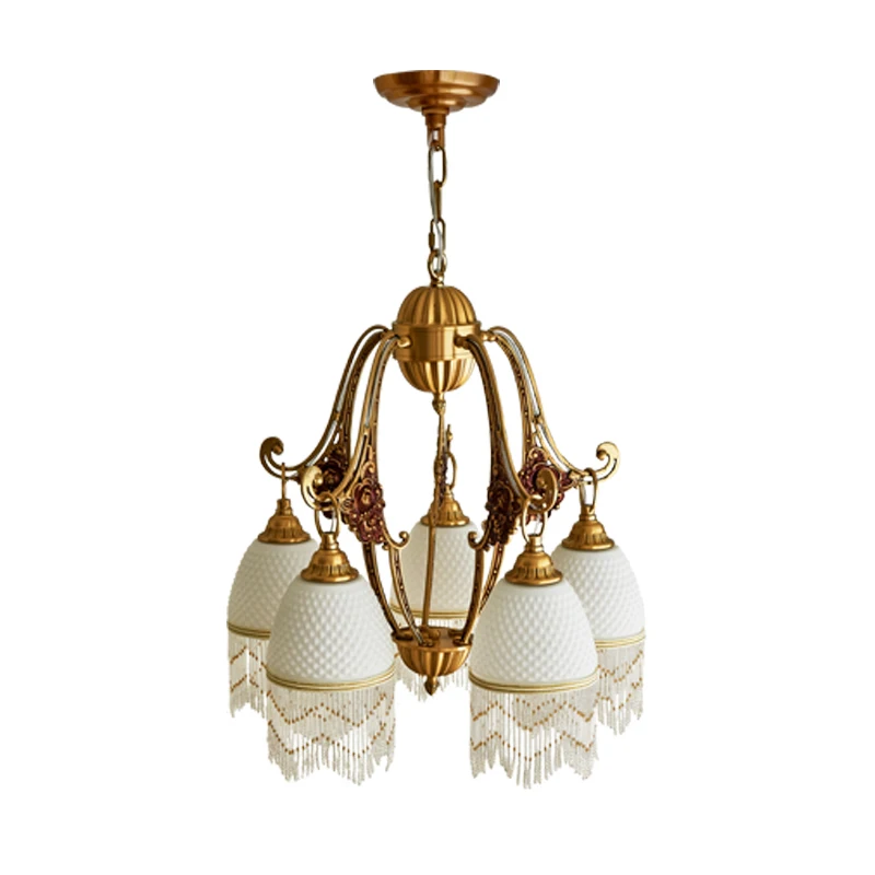 

French All-copper Retro Palace Chandelier Bedroom Study Dining Room pendant lamp ceiling Medieval Vintage Tassel Chandeliers