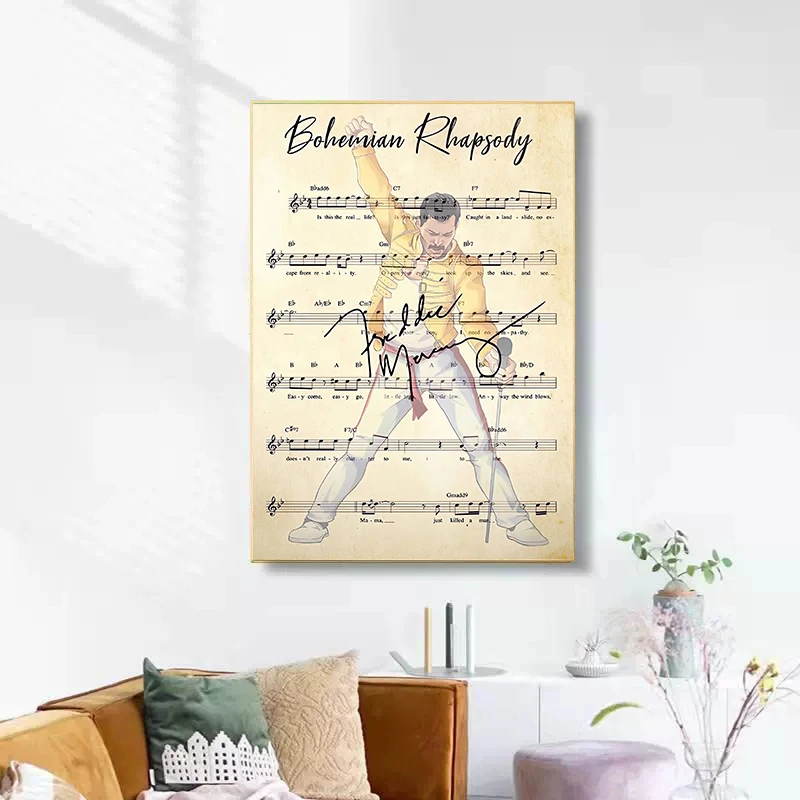 Chord Lyrics Queen Bohemian Rhapsody Freddie Mercury Canvas Painting Rock Music Star Wall Art for Room Home Decoration