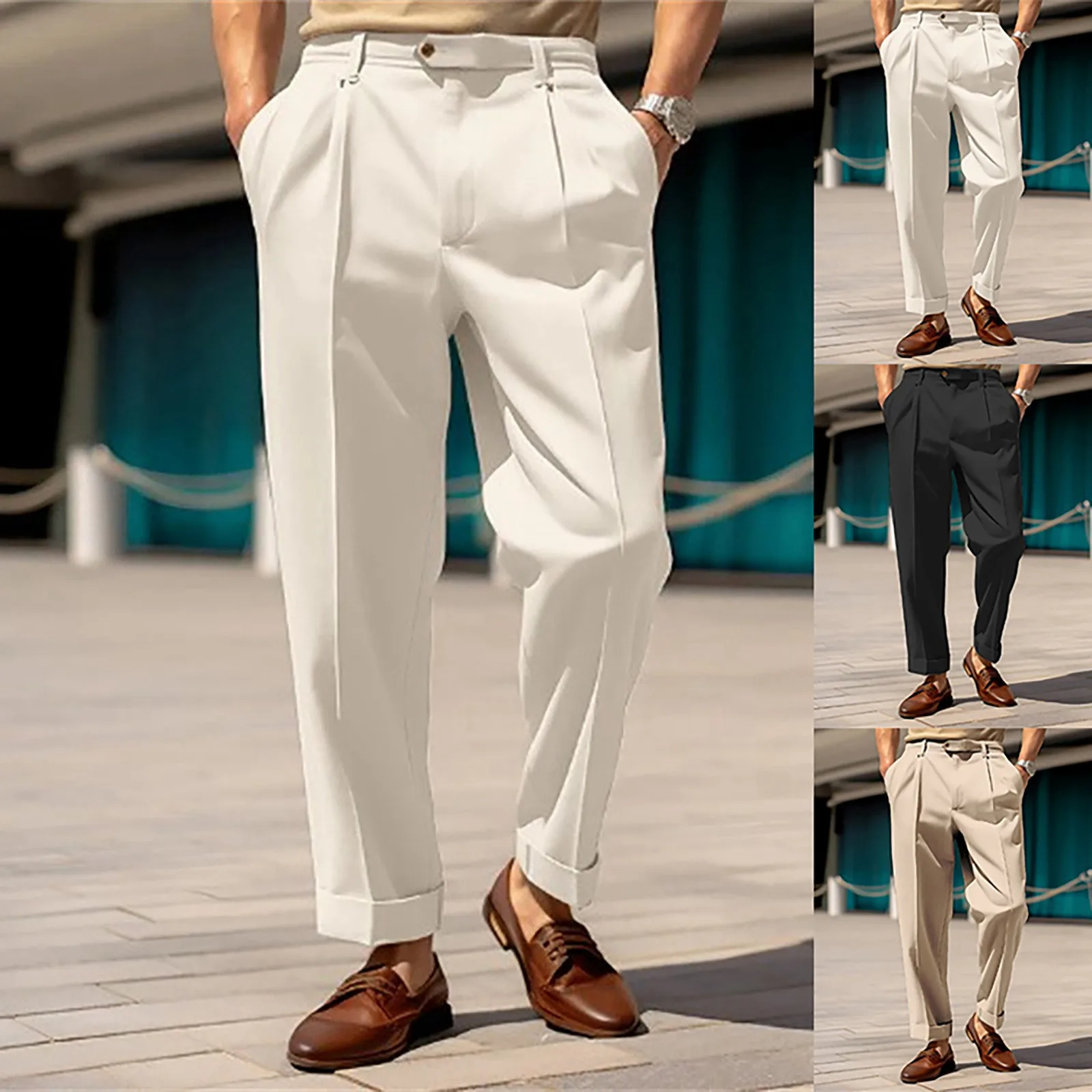 2024 Pantaloni da uomo a vita alta drappeggiati casual da uomo di marca Pantaloni formali da uomo in tinta unita Pantaloni da abito sociale da ufficio formale maschile