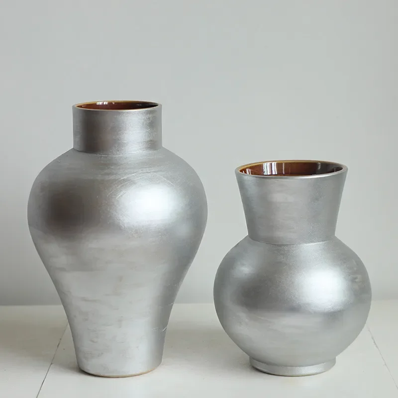 for Premium Brush Silver Zen Flower Decoration Hydroponic Vase Japanese Wabi Sabi Ornament Living Room Flower Arrangement