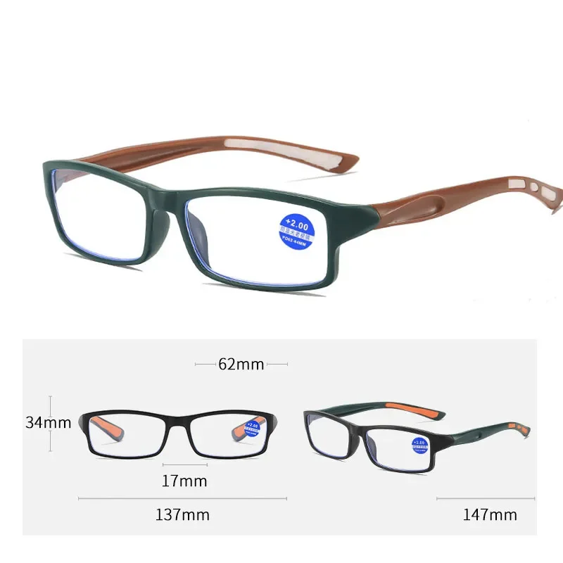 Women Men Rectangular Reading Glasses Unisex New Trend HD Lens Eyeglasses Fashion Retro Blue Light Blocking Presbyopia +1.0+4.0