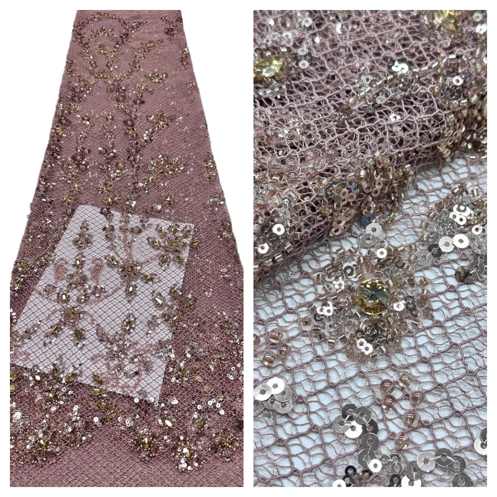 

2026 Elegant African Nigerian Fashion Beaded Lace High-end Luxury French Sequins Mesh Lace Fabric Women's Party Evening Dresses