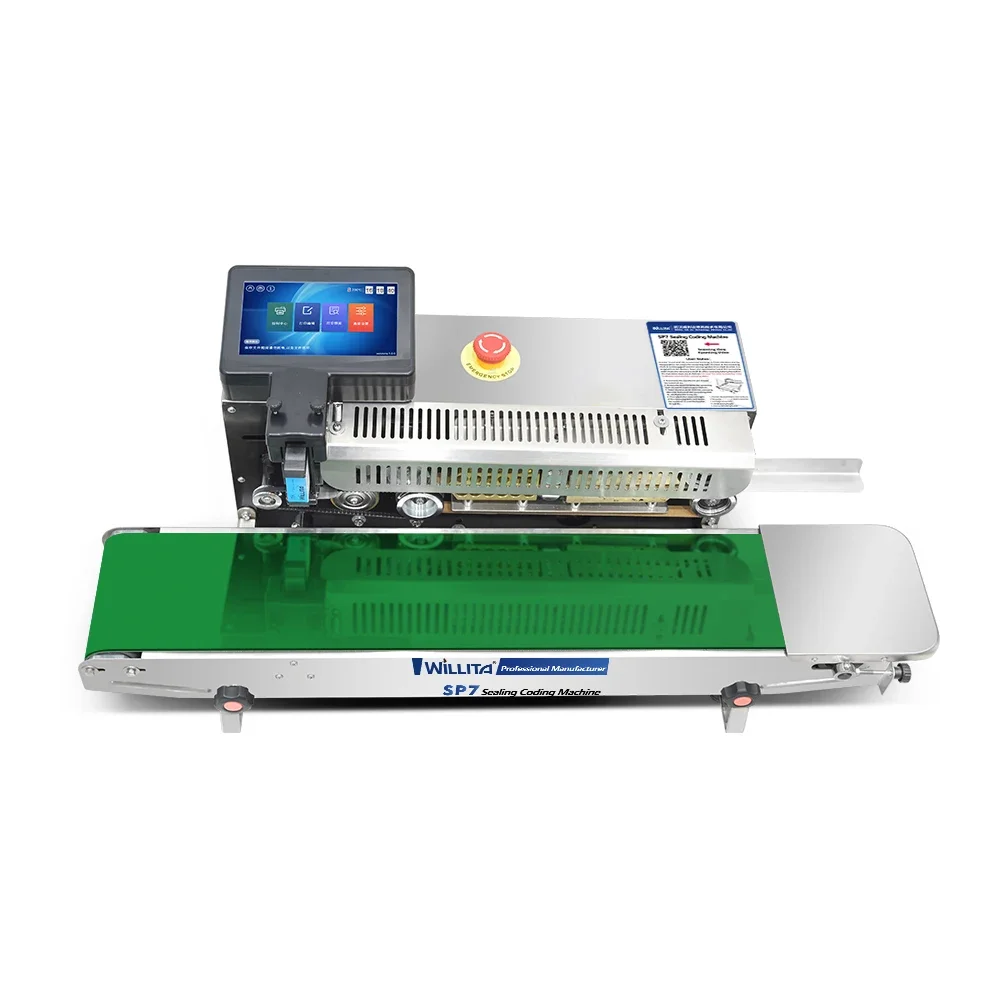 

Factory price for plastic film continuous heat band sealer with date coding/ pp bag sealing machine