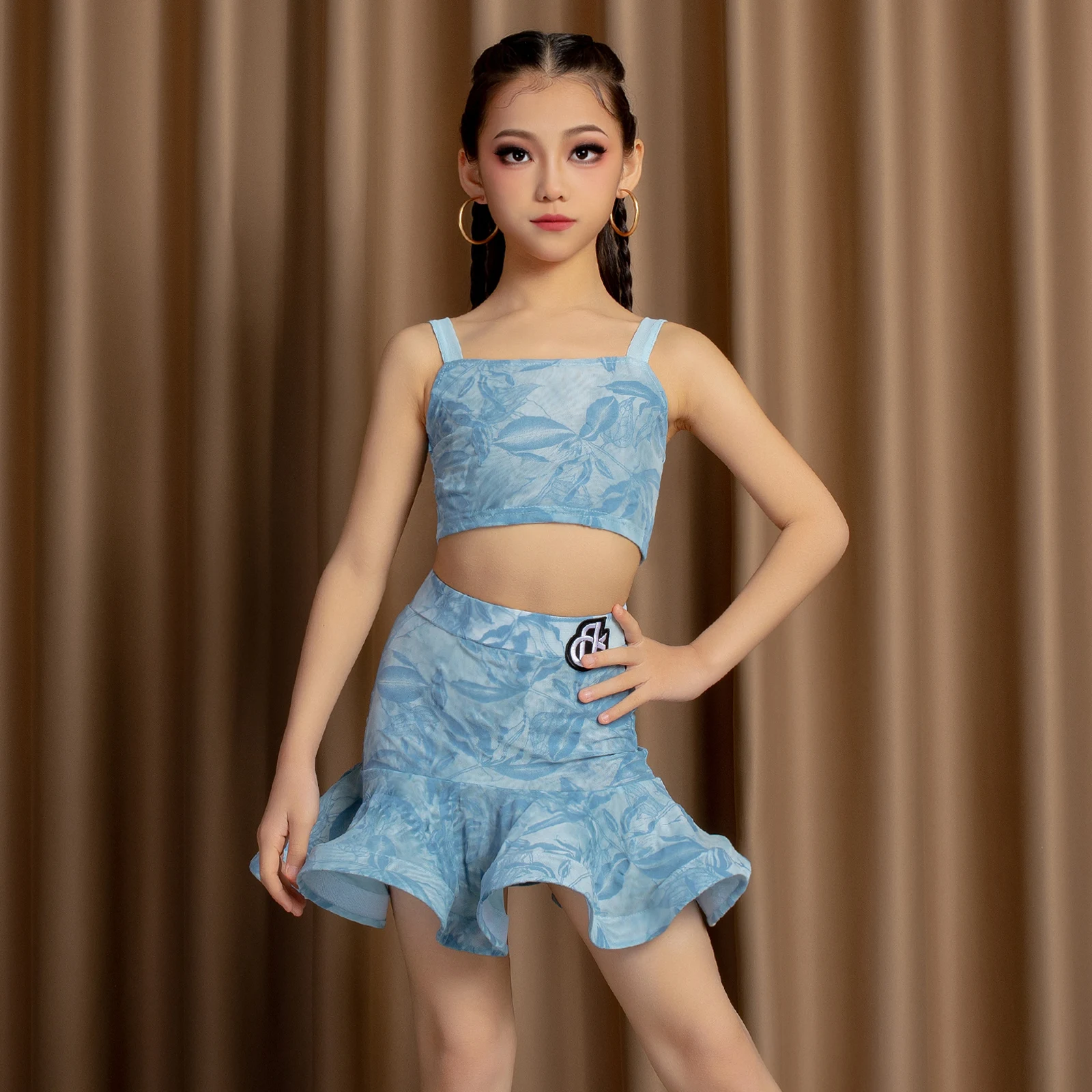 여성 성인 어린이 소녀들을 위한 맞춤형 라틴 댄스 공연 의상, 볼룸 드레스, 표준 블루 프린지 스커트, 팔다스