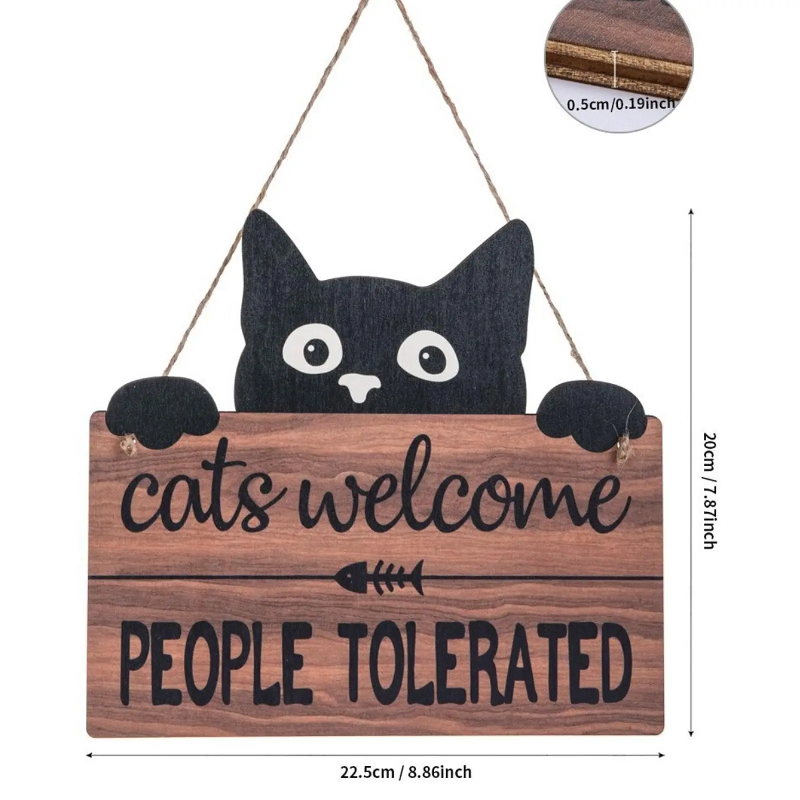 Cat People Tolerated Hanging Sign Kitten Wooden Plaque for Décor Home Catio