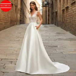 Elegant Lace Appliques Wedding Dresses For Women 2025 Bride Gown Soft Satin Sexy Vestidos De Novia Boda Trouwjurk Suknia Ślubna