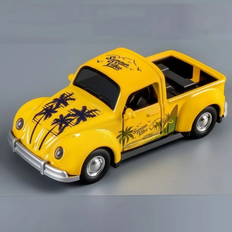 1/36 Classic Retro Pickup Truck Model, Tropical Pattern Decorated Toy Car, Hobby Collection Display Piece