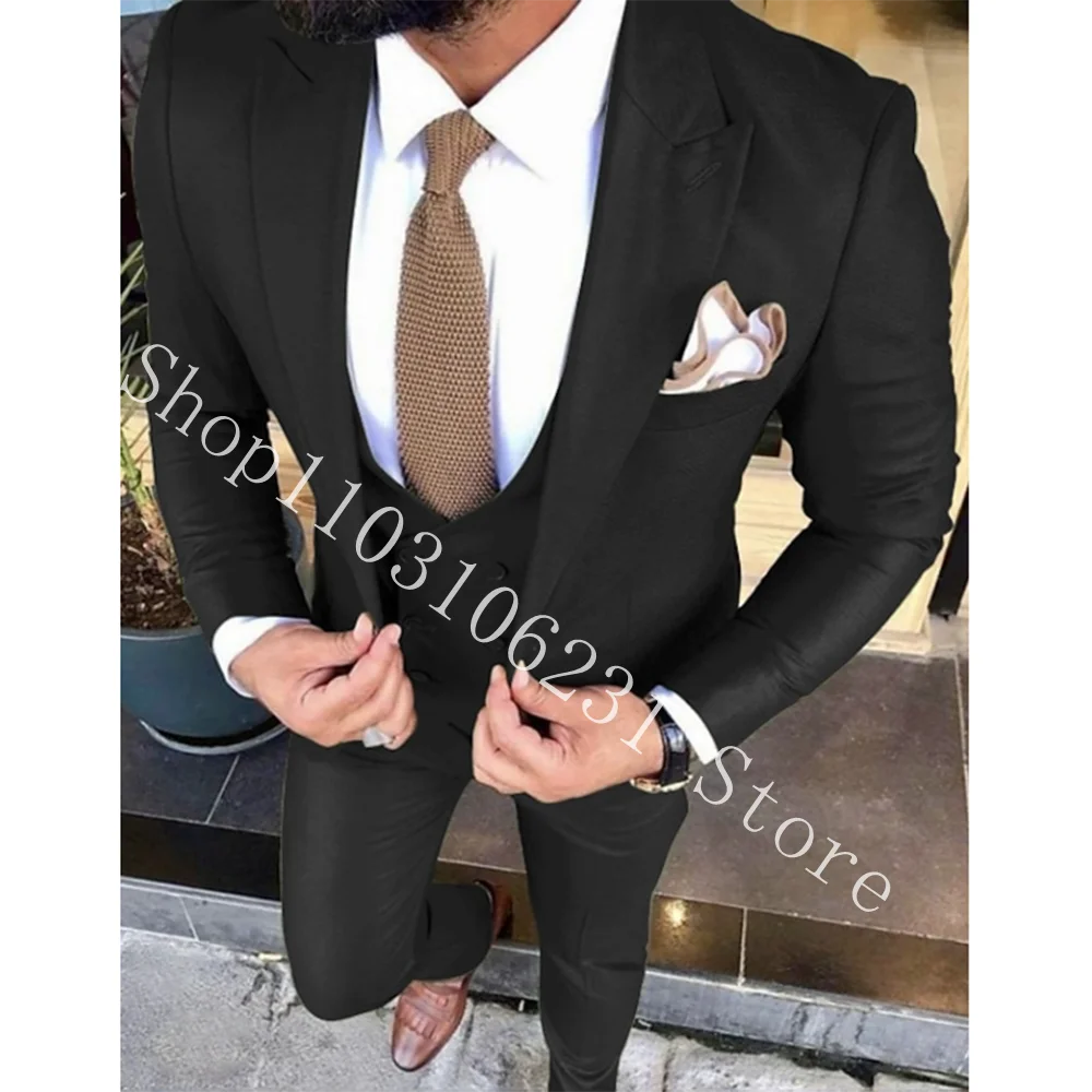 

Black Men Suit Slim Fit Formal Blazer 3 Pieces Custom Prom Business Party Wedding Tuxedo for Men Jacket+Vest+Pants Costume Homme