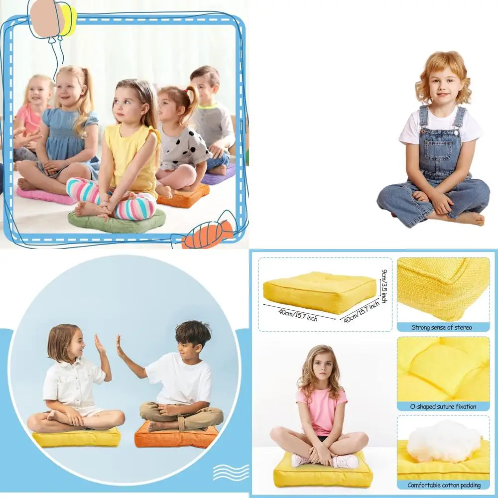 

Rainbow Square Kids Floor Cushions - 3.5 Thick, 8 Pack, Flexible Seating for Classroom, Meditation, Home & Nursery Decor