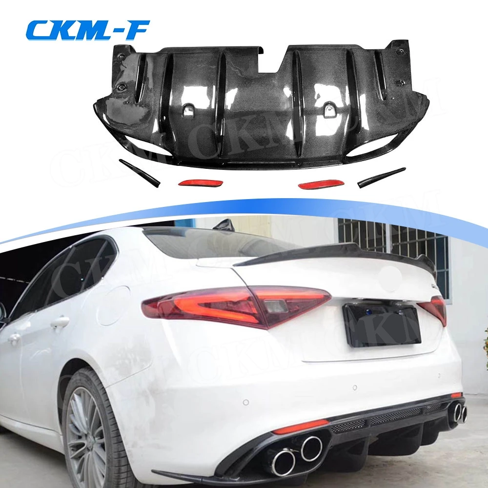 

Carbon Fiber Material Rear Bumper Lip Diffuser for Alfa Romeo Giulia Standard FRP Unpainted Bumper Guard Car Body Kit 2017-2020