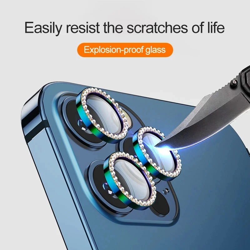 Diamond Metal Camera Lens Protector Glass per iPhone 15 Pro Max 14 Plus 13 Mimi 14 13 12 Pro pellicola protettiva per obiettivo della fotocamera