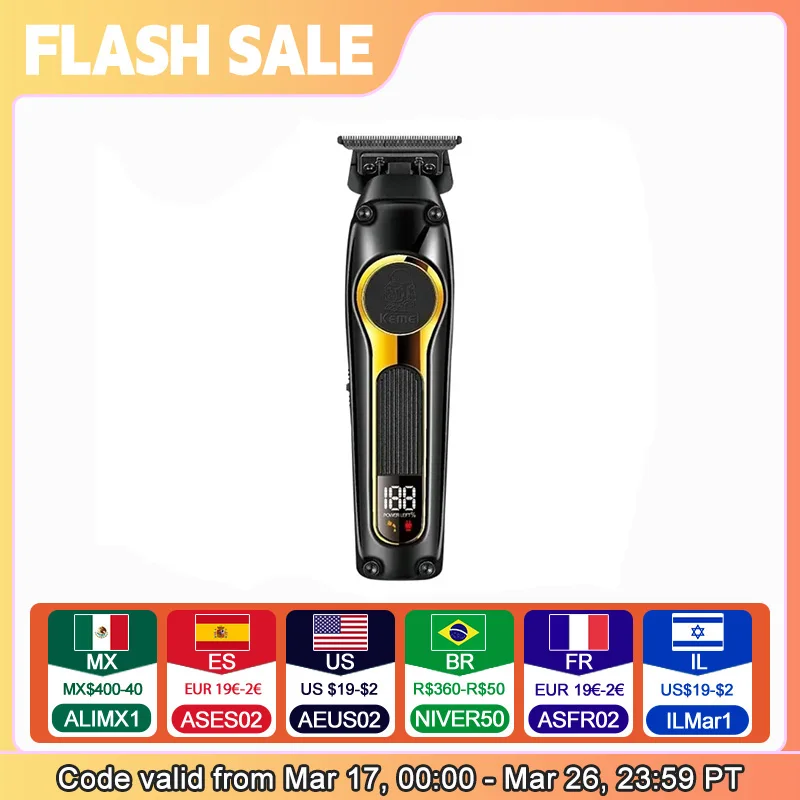 KEMEI KM--2351 USB Rechargeable Hair Clippers DLC Blade Cordless Electric Hair Trimmer Men Barber Hair Cutting Machine for Men