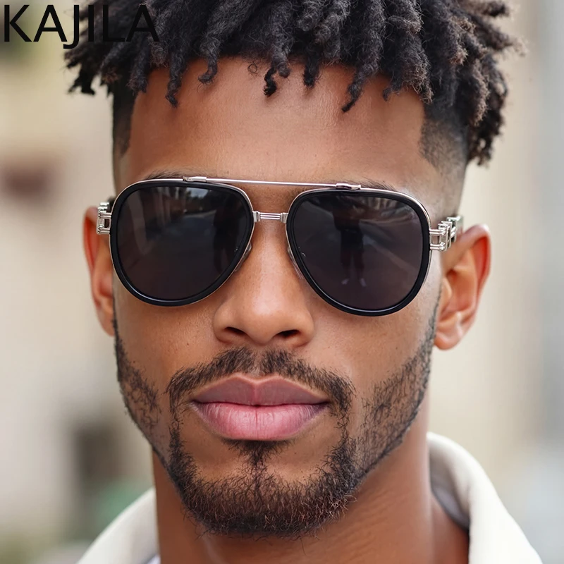 Oversized Square Polarized Sunglasses Men 2026 Luxury Brand Oval Metal Frame Steampunk Sun Glasses For Male Night Vision Eyewear