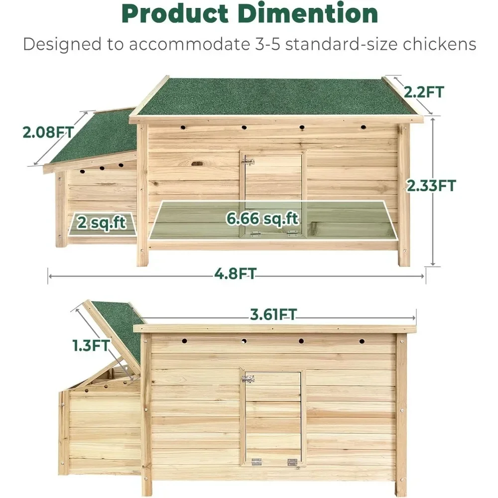 Wooden Chicken Coop 57.6'' Hen House with 2 Nesting Box, Poultry Cage Rabbit Hutch for Outdoor Backyard