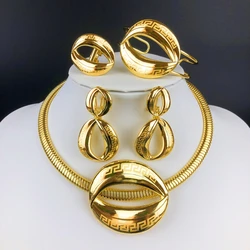 ESALE Dubai 18K Gold Plated Jewelry Set for Women Pendant Necklace Drop Earrings with Golden Chain Bridal Wedding Party Gifts