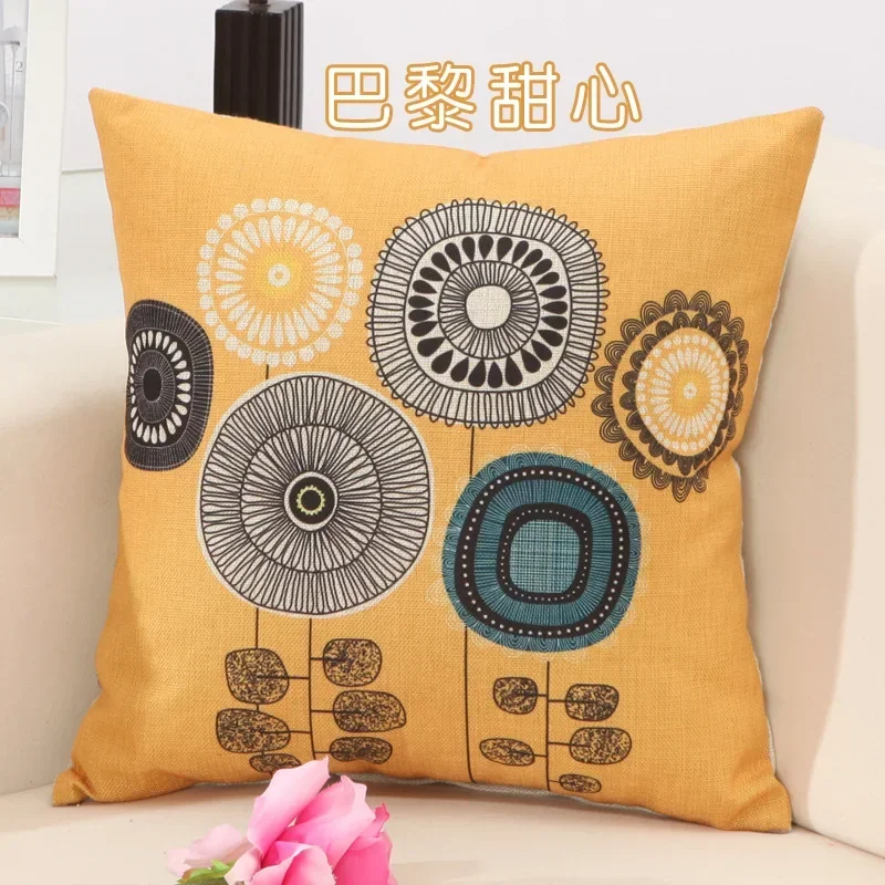 Nordic Cartoon Four Seasons Linen Pillow Cover 40*40 Living Room Sofa Cushion Cover 60*60 Square Creative Home Decoration Cover