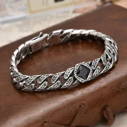 HX Silver Color Rhombus Rattan Grass Pattern Bracelet Men Retro Trendy Ersonality Multicolor Collection Fashion Accessories