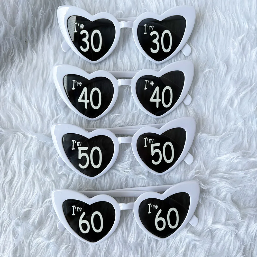 أنا 30th 40th 50th 60th عيد ميلاد نظارات حفلات شخصية على شكل قلب النظارات الشمسية للنساء الرجال هدية عيد ميلاد لوازم الحفلات