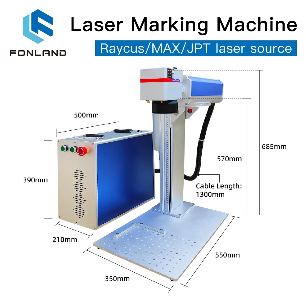 FONLAND 20-50W Macchina per marcatura laser a fibra Raycus MAX IPG 110*110-300*300 Area di lavoro per marcatura fai da te in metallo Acciaio