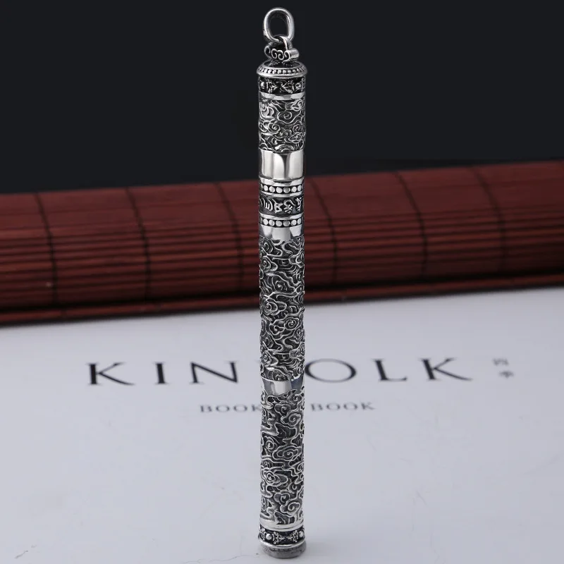 sterling silver thai silver creative xiangyun six-character mantra vajra ballpoint pen men's and women's pendant silver pendant