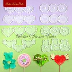 3D Round/Heart/Bear Lollipop Silicone Mold Valentine's Day Chocolate Mould DIY Candy Topper Model Cake Decorating Tools Bakeware