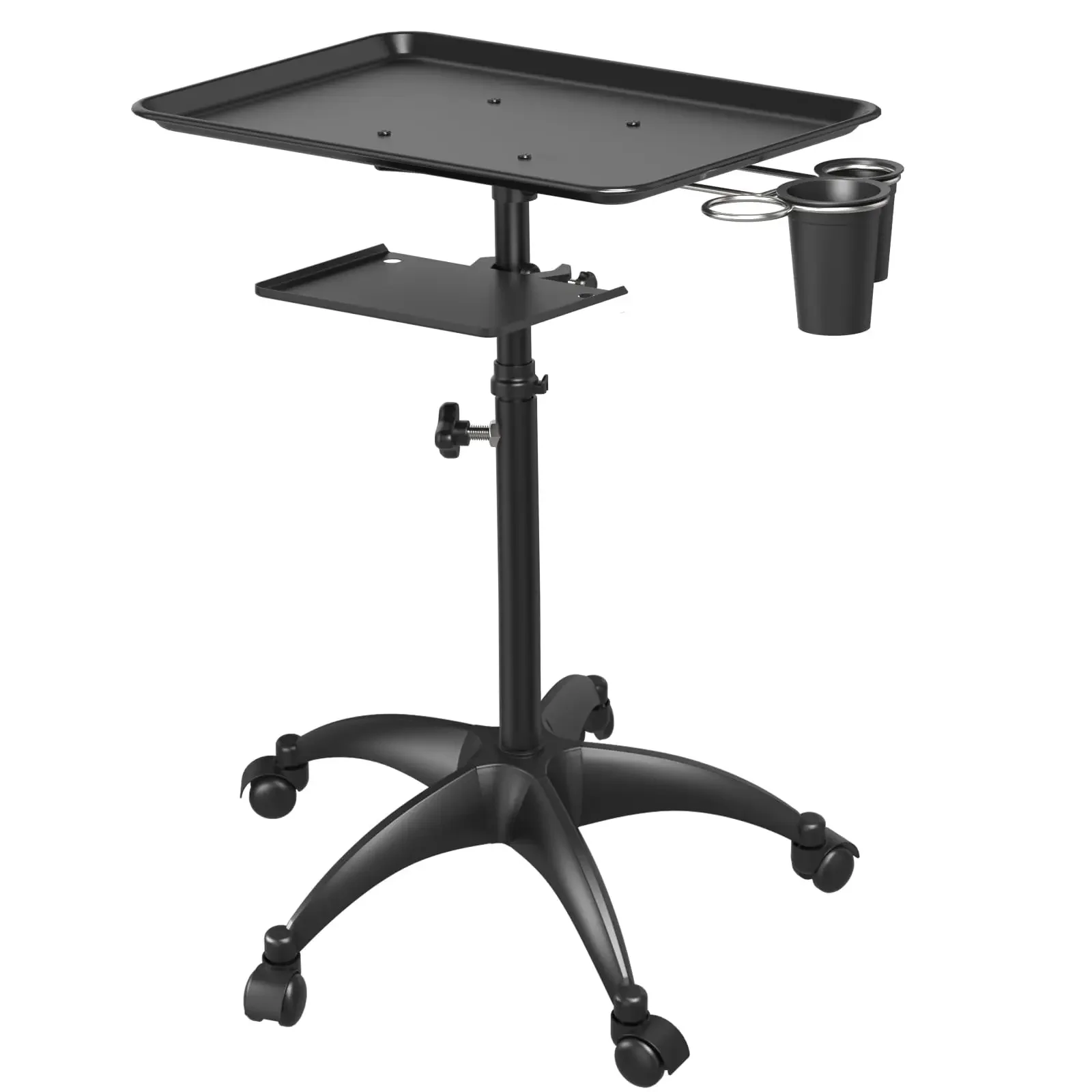 

Barbertop Adjustable Tray Height Stainless Steel Trolley Rolling Cart Stand Black Salon Medical SPA Clinic Service Cart Storage-