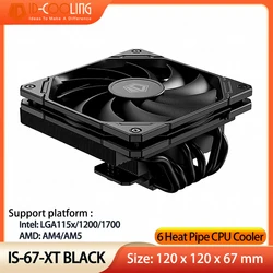 ID-COOLING IS-67-XT Black CPU Cooler Low Profile 67mm Height CPU Air Cooler 6 Heatpipes 120x120x15mm Slim Fan,For LGA1700/AM5