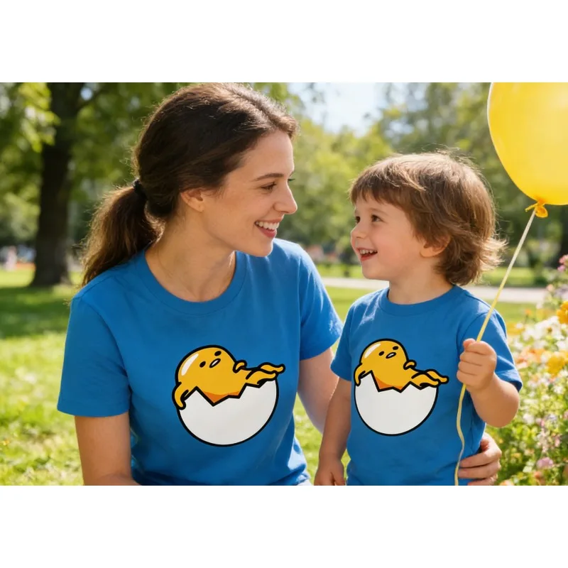 

Sanrio Egg Yolk Brother Cartoon Printed Pattern Fashion Children's T-shirt Pure Cotton Round Neck Parent Child Top Short