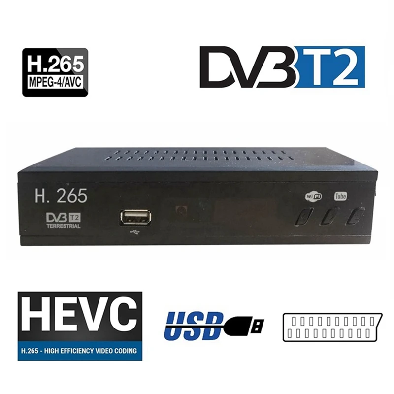 

DVB T2 HEVC 265 Digital TV Tuner DVB-T2 H.265 1080P HD Decoder USB Terrestrial TV Receiver Set Top Box Durable EU Plug