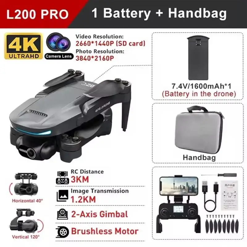 Top L200 PRO/MAX Drone GPS Brushless Motor 4K HD Profesional FPV Quadcopter 2-Axis Gimbal 360° Obstacle Avoidance RC Drone L200