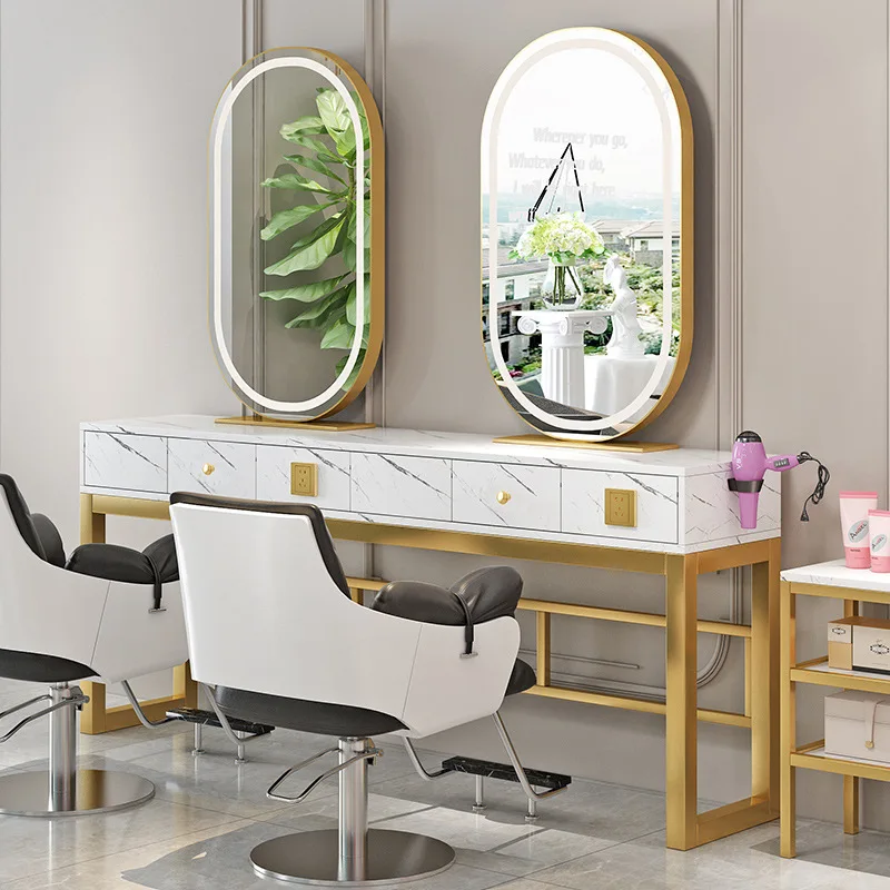 Barber mirror table, hairdressing shop, mirror hair salon, single-sided light-cut hair perm and dyeing mirror,