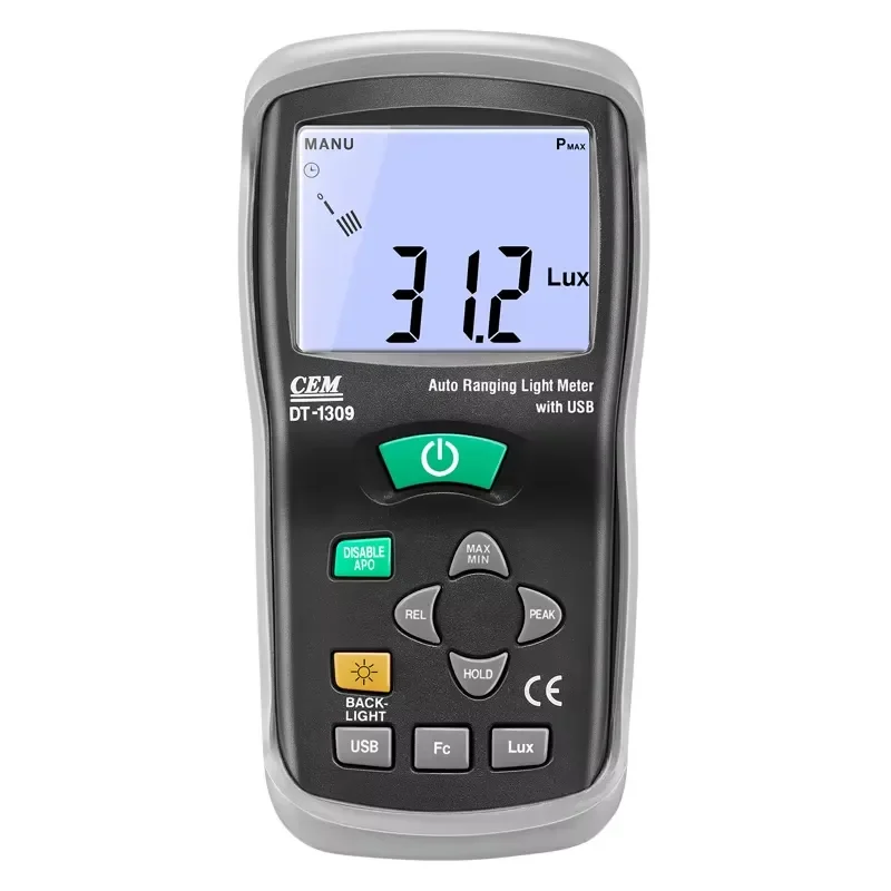 Medidor de Luz Digital CEM DT-1309, Medidor de Lúmenes, 0.1Lux/0.01Fc Máx. Resolución, para Medición de Intensidad y Brillo de la Iluminación