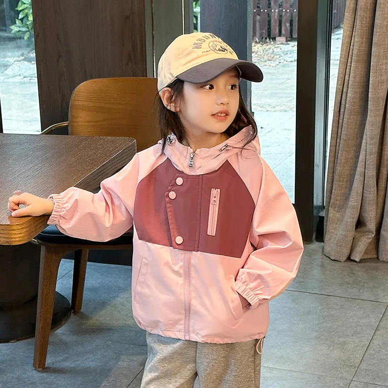 Girls Coats 2024 Autumn New Childrens Clothing Girls Baby Western Style Autumn Storm Jacket Casual Simple and All-match