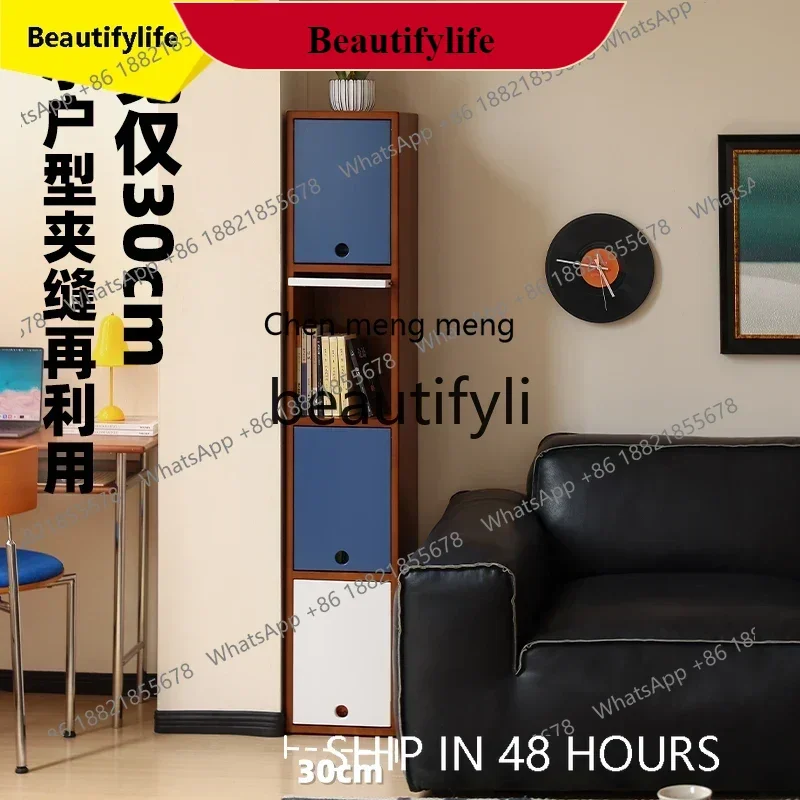 

G153 smt1 Extremely narrow side, living room solid wood medium and antique style high and narrow vertical cabinet floor locker c