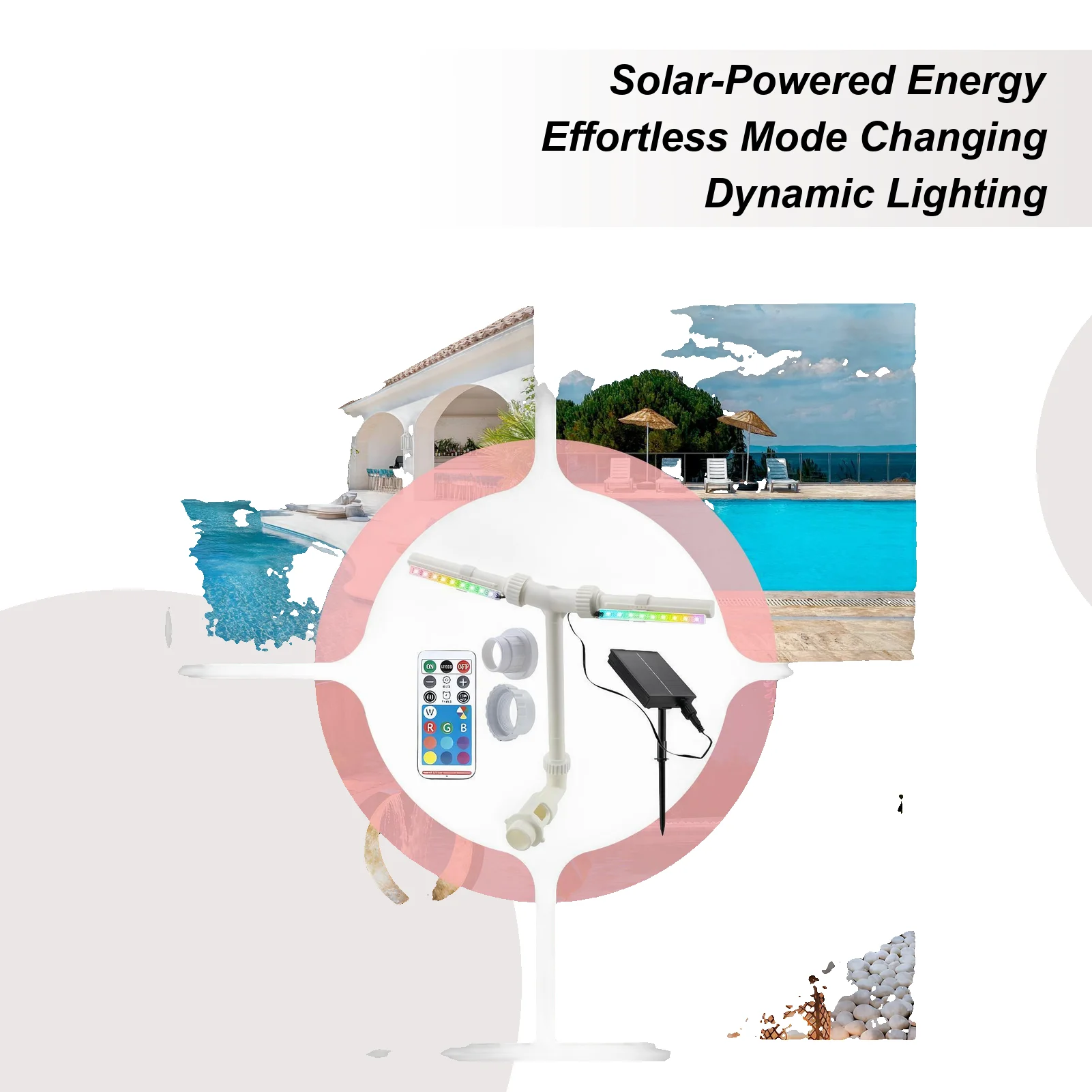 

Solar Pool Fountain Remote Control Waterfall Device With Remote And Adjustable 7-color LED Light Double Spray Swimming Pool