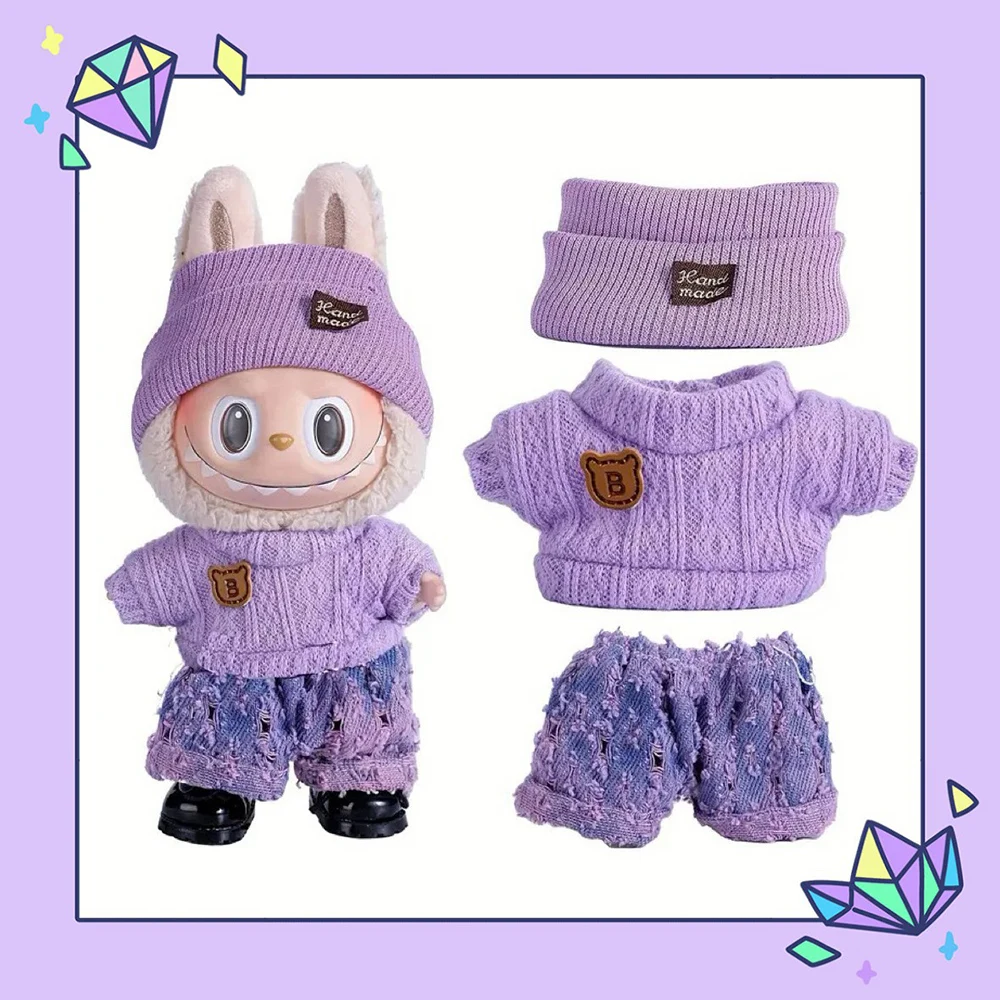 سترة الملابس مجموعة ل 17 سنتيمتر Labubu دمية الملابس لطيف سترة الملابس مجموعة دمية DIY بها بنفسك اكسسوارات ألعاب التدريب الهدايا [لا دمية]