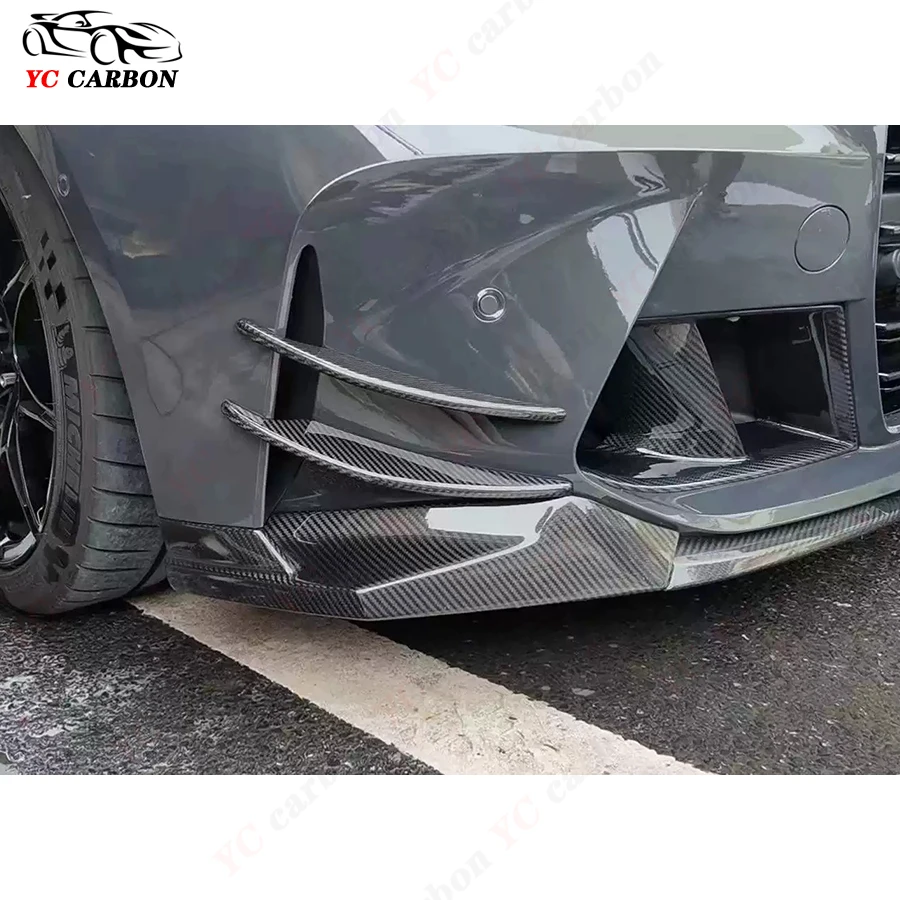 For BMW M3 G80 M4 G82 G83 Carbon Fiber Wind knife Car Front Bumper Splitter Spoiler Canard Air Knife Surround Trim  AC Style