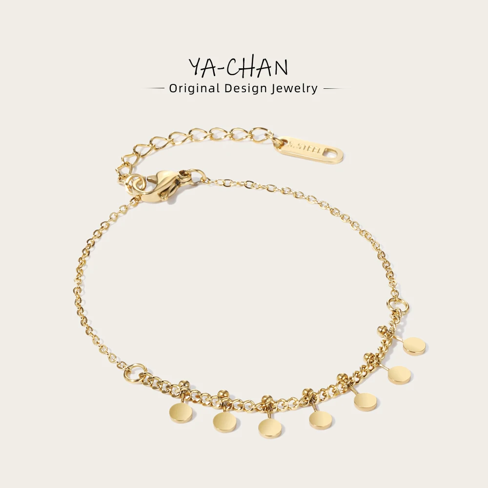 YACHAN High Quality Stainless Steel Splice Chain Bracelets 18K Gold Plated Disc Charms Bracelet Simple Trendy Charm Jewelry Gift