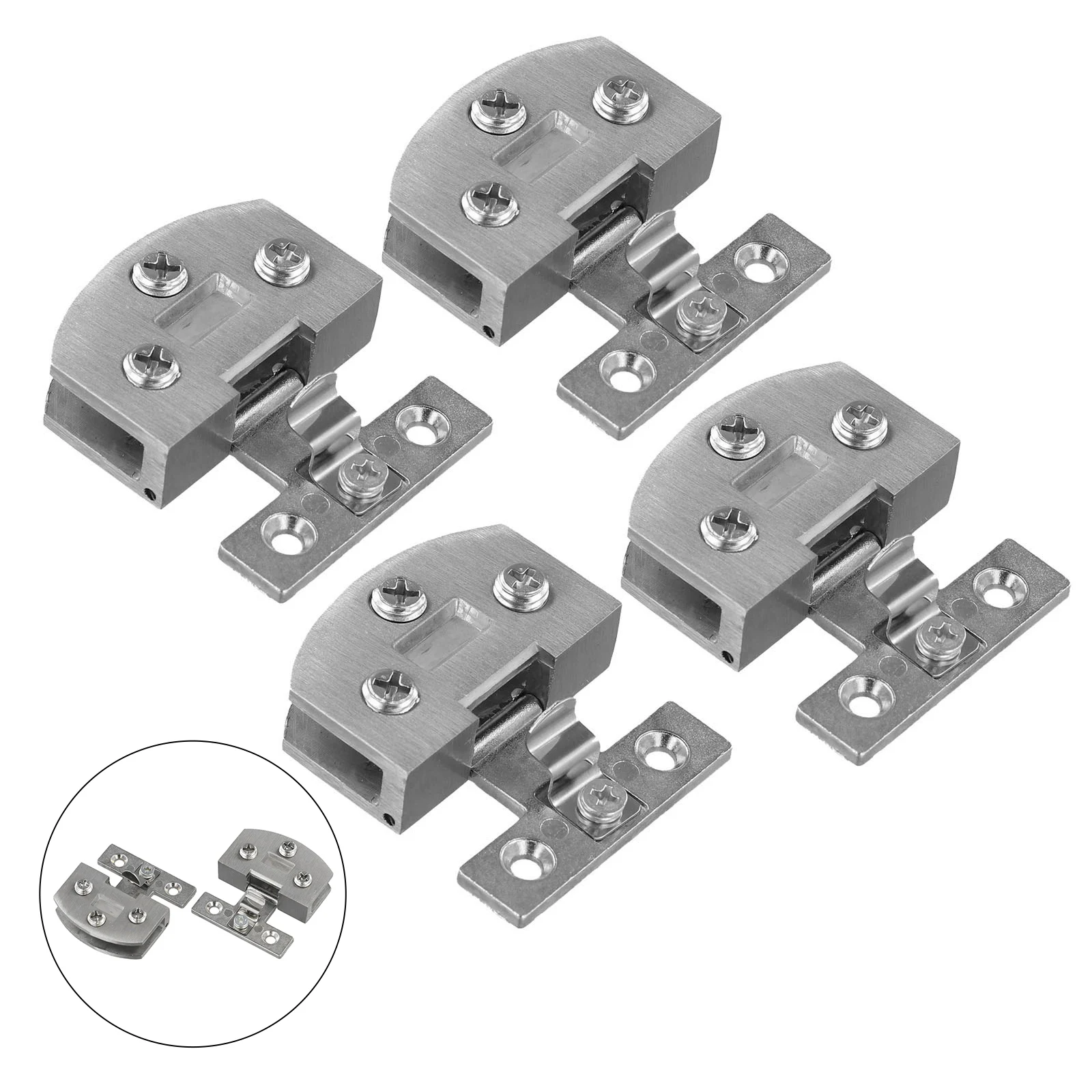 4PCS แก้วบานพับประตูสังกะสีอัลลอยด์ปรับ CLAMP Inset ประตูห้องน้ําตู้บานพับพร้อมสกรู