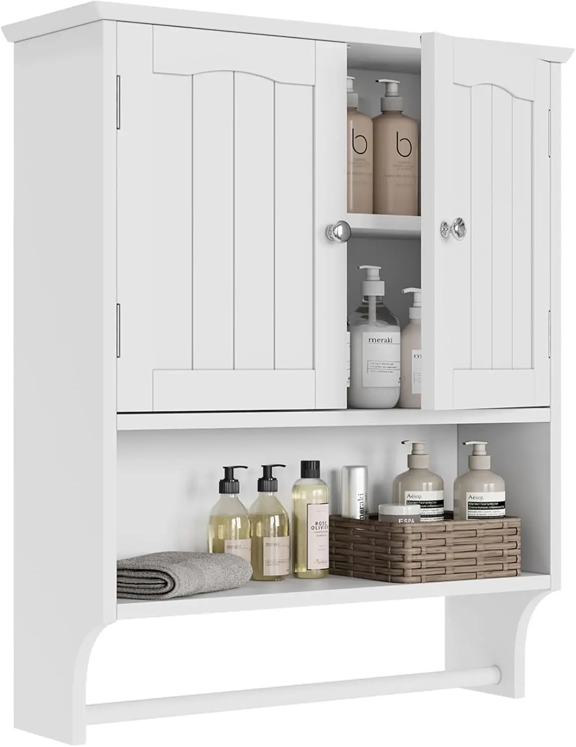 Bathroom Cabinet Wall Mounted with Towels Bar, Bathroom Medicine Cabinet with 2 Door Adjustable Shelves