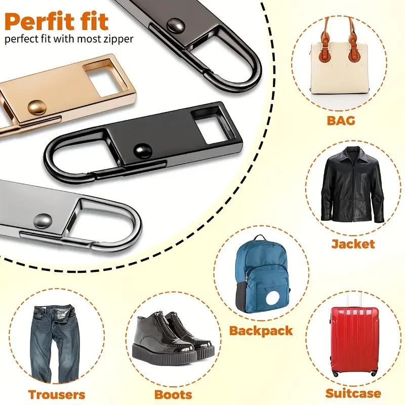 4 PCS Quick Fix Zipper Heads, Easy to Install, Luggage ,Jacket, Backpack, Boots, Detachable Zipper Durable Universal Repair Kit