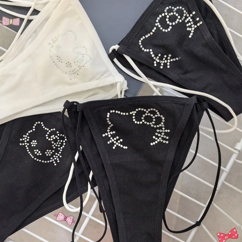 New Sexy Hello Kitty Diamond Cute Underwear for Women Kawaii Cartoon Thin Cotton Thong Girls Breathable G-string Intimates Gifts