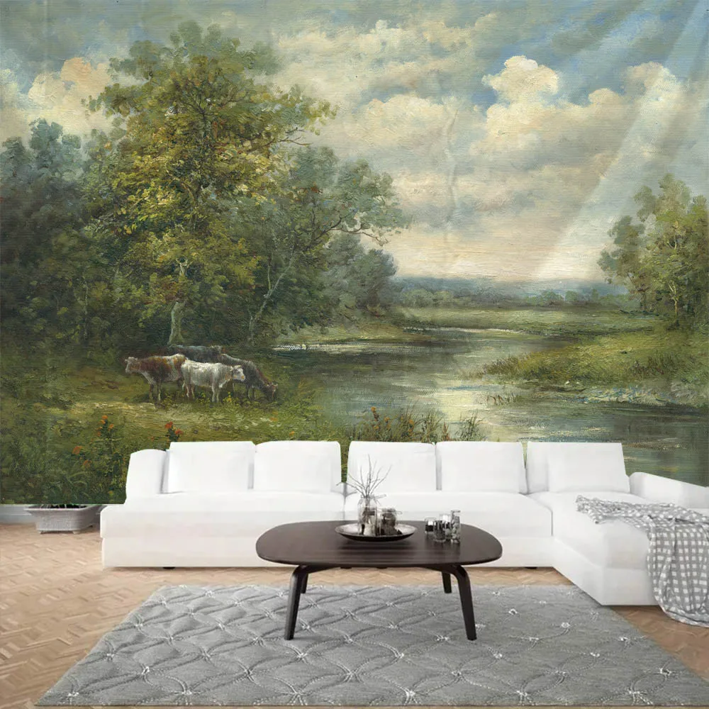 Rural scenery oil painting wall tapestry, retro oil painting, suitable for aesthetic wall decoration in bedrooms, living rooms 6