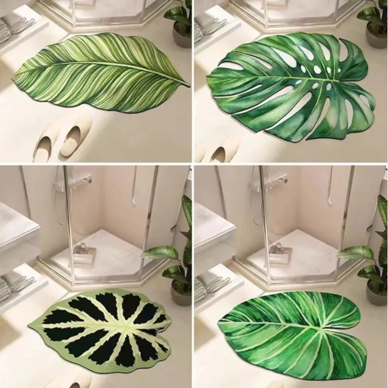 Rubber Prevent Slip Super Absorbent Bath Floor Mat Leaf Diatom Mud Dirt Proof Bathroom Mat Room Toilet Shower Entrance Door Mat