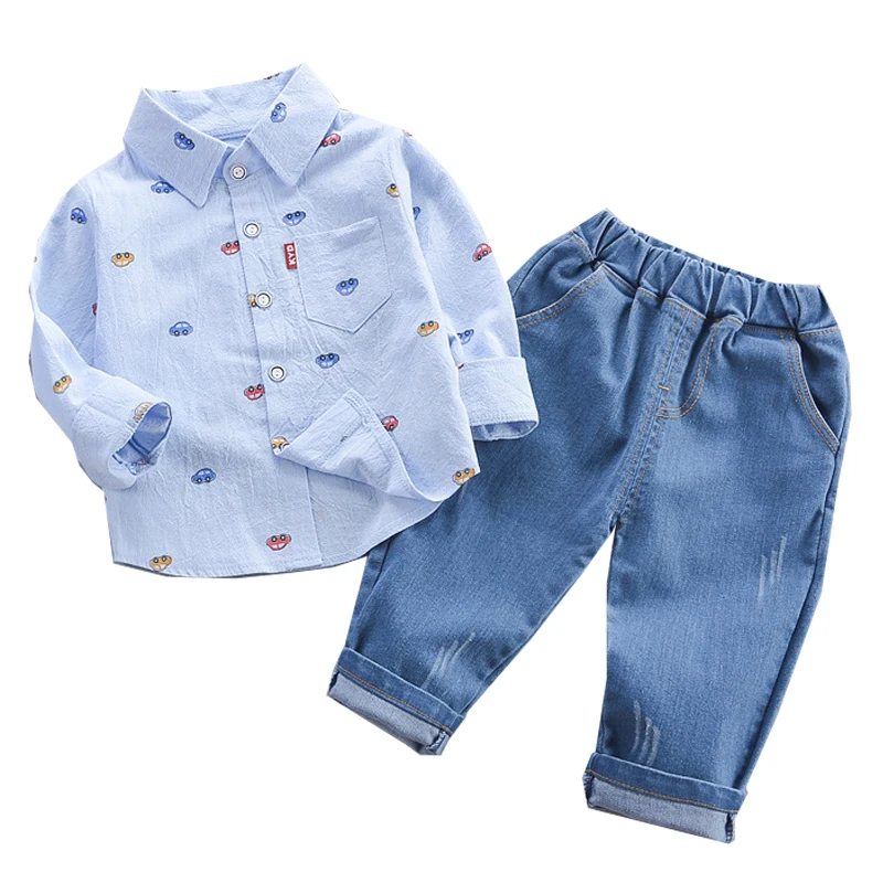 

Clothing set spring autumn Korean version boys cartoon print casual cotton shirt tops denim pants 0-4 age fashion Kids clothing