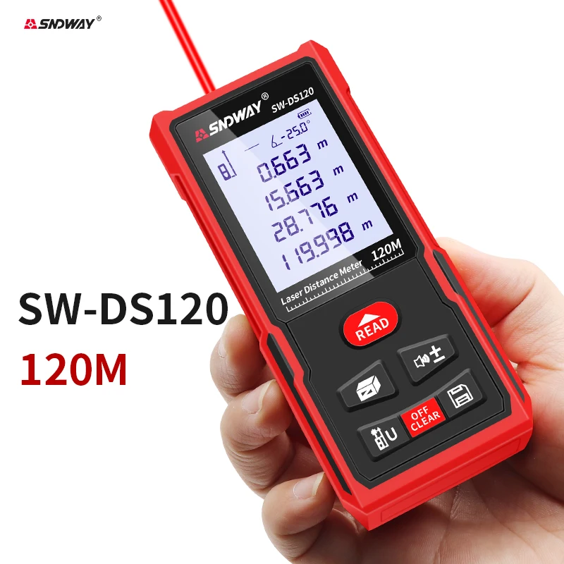 SNDWAY Laser Distance Meter 120M Digital Laser Rangefinder Handheld Area Volume Distance Measuring Instrument For Construction