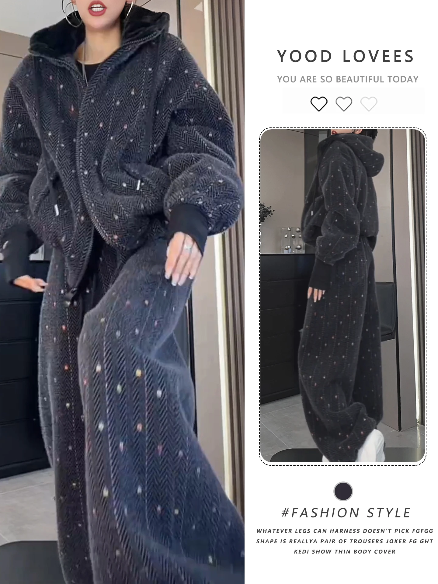 

Winter Fashion Casual Sporty Hooded Jacket High Waist Pants Two Piece Set Comfortable Lazy Style Trendy Women's Outfit