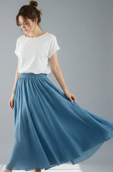 

Женская юбка трапециевидной формы с эластичной резинкой на талии, летняя юбка, однотонная длинная юбка в этническом стиле, дышащая макси-юбка из мягкой ткани, повседневная одежда