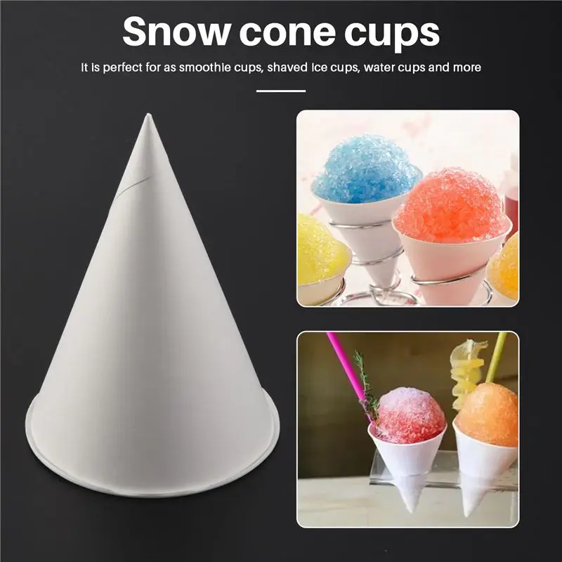 White Paper Cone Cups, Snow Cone Cups,Coated Leakproof Cone Paper Cups For Slush, Shaved Ice, Water 200Pcs Highly Recommended
