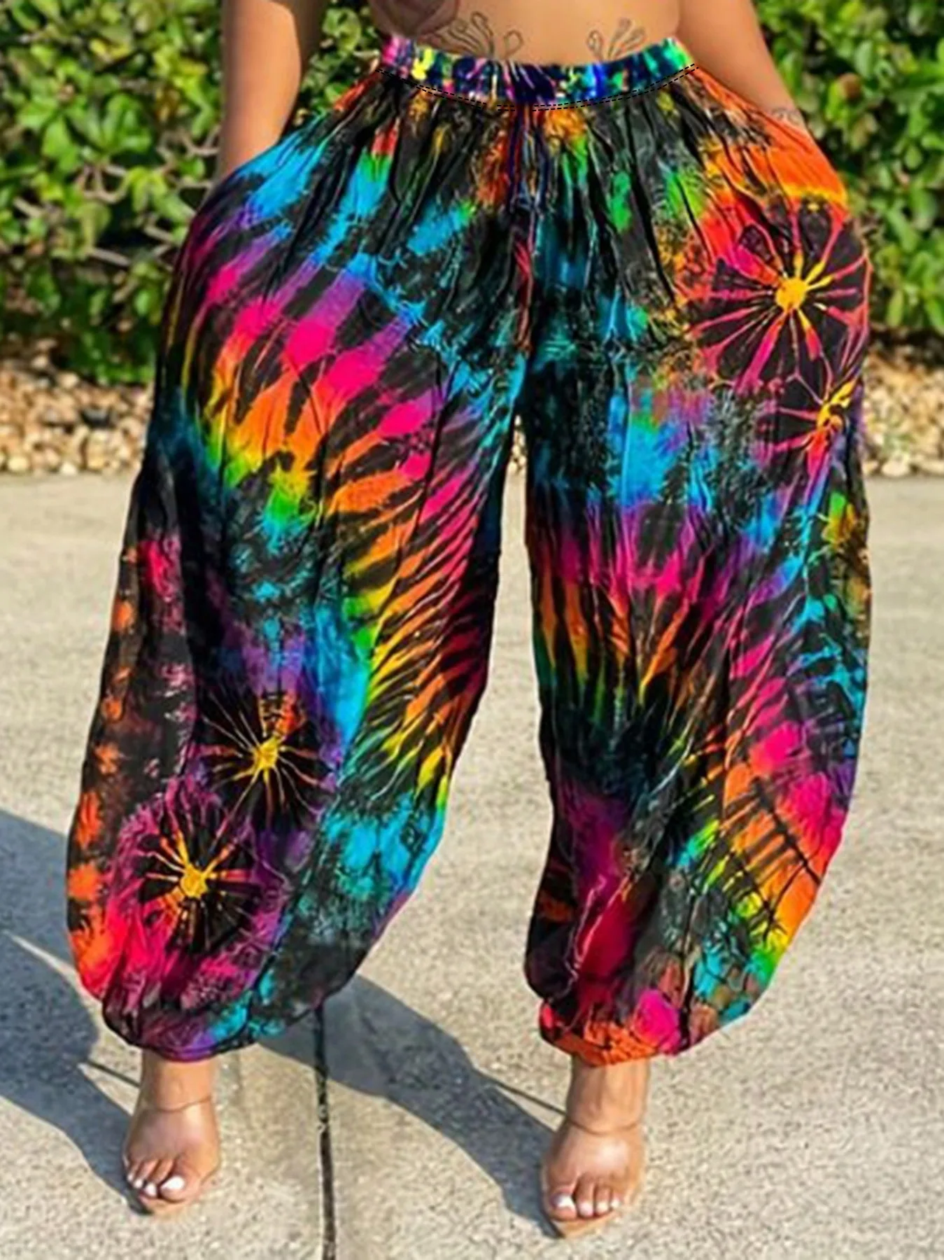 

Large size fashion new tropical printed lantern pants for leisure, tourism, vacation, gathering, beach, slimming, dressing up